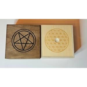 2 Small Balsa Wood Boxes Tree of Life Crystal Pagan Pentagram Altar